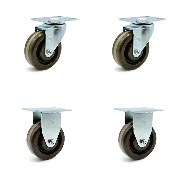 SCC 4 in X 1.5 High Temp Phenolic Wheel Caster - 2 Swivel/2 Rigid, 4PK